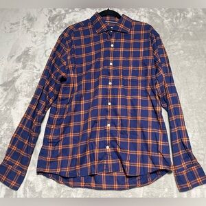 Peter Millar Flannel Shirt Lightweight Plaid Blue Orange Cotton Mens Large.